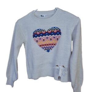 Epic Threads White and Pink Heart Design Crew Neck Sweater - MEDIUM